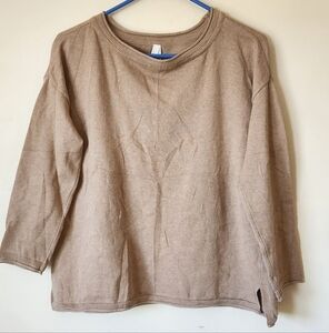 Pact 100% Organic Cotton Tan 3/4 Sleeve Crewneck Sweater Womens Small